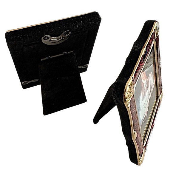 Guilloche Burgundy Red Enamel Gold Trim Photo Frame (pair of 2) Miniature 3”x 4” - Picture 6 of 7